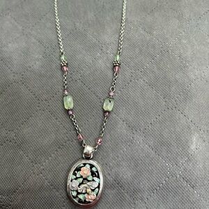 Brighton Silver and Pink Floral Pendant Necklace